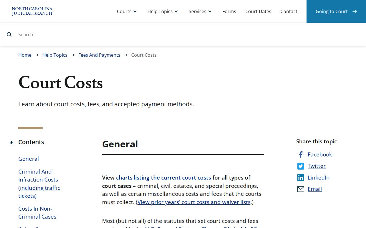 North Carolina court costs and copy fee guidance for Rockingham County cases