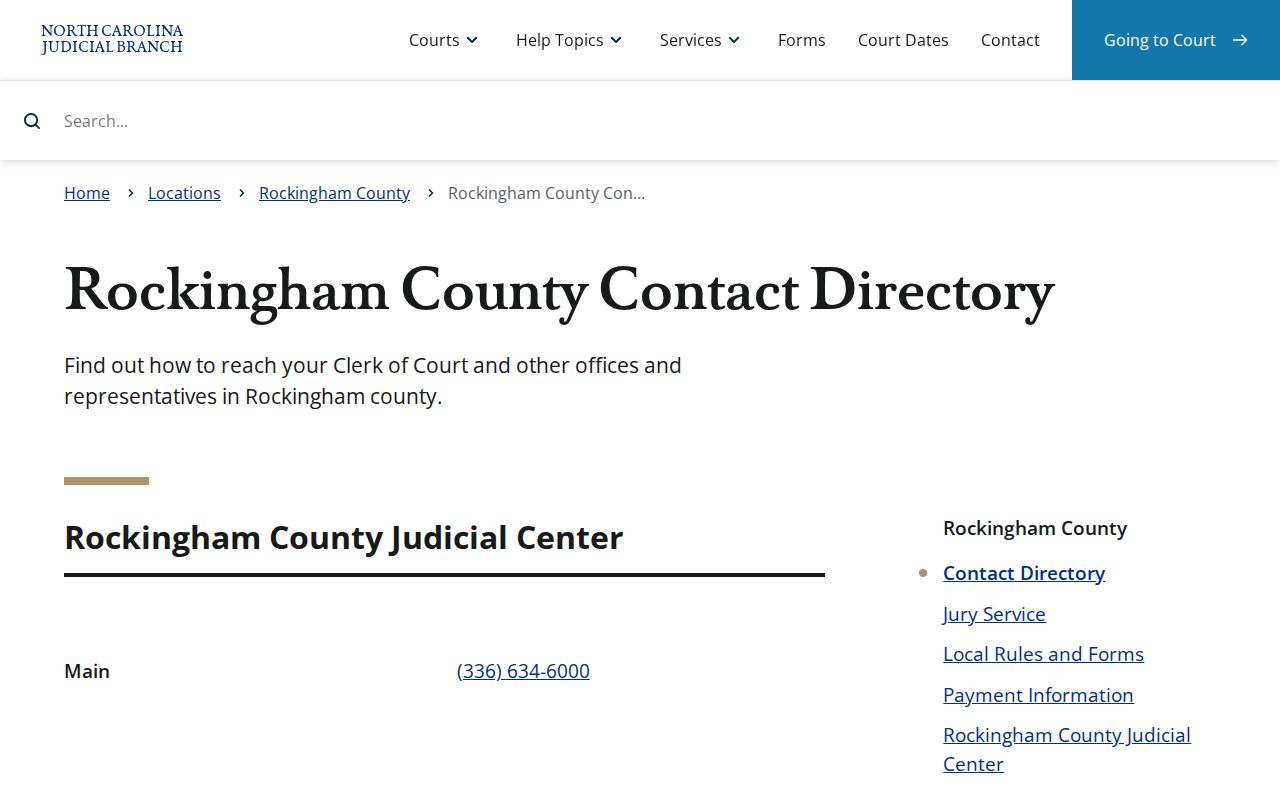 Rockingham County court contact directory for clerk judges and district attorney