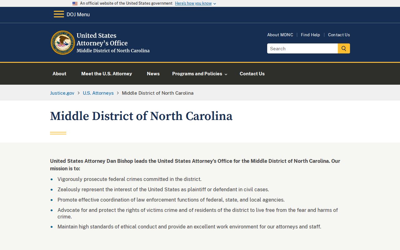Mayodan criminal records in the federal Middle District of North Carolina