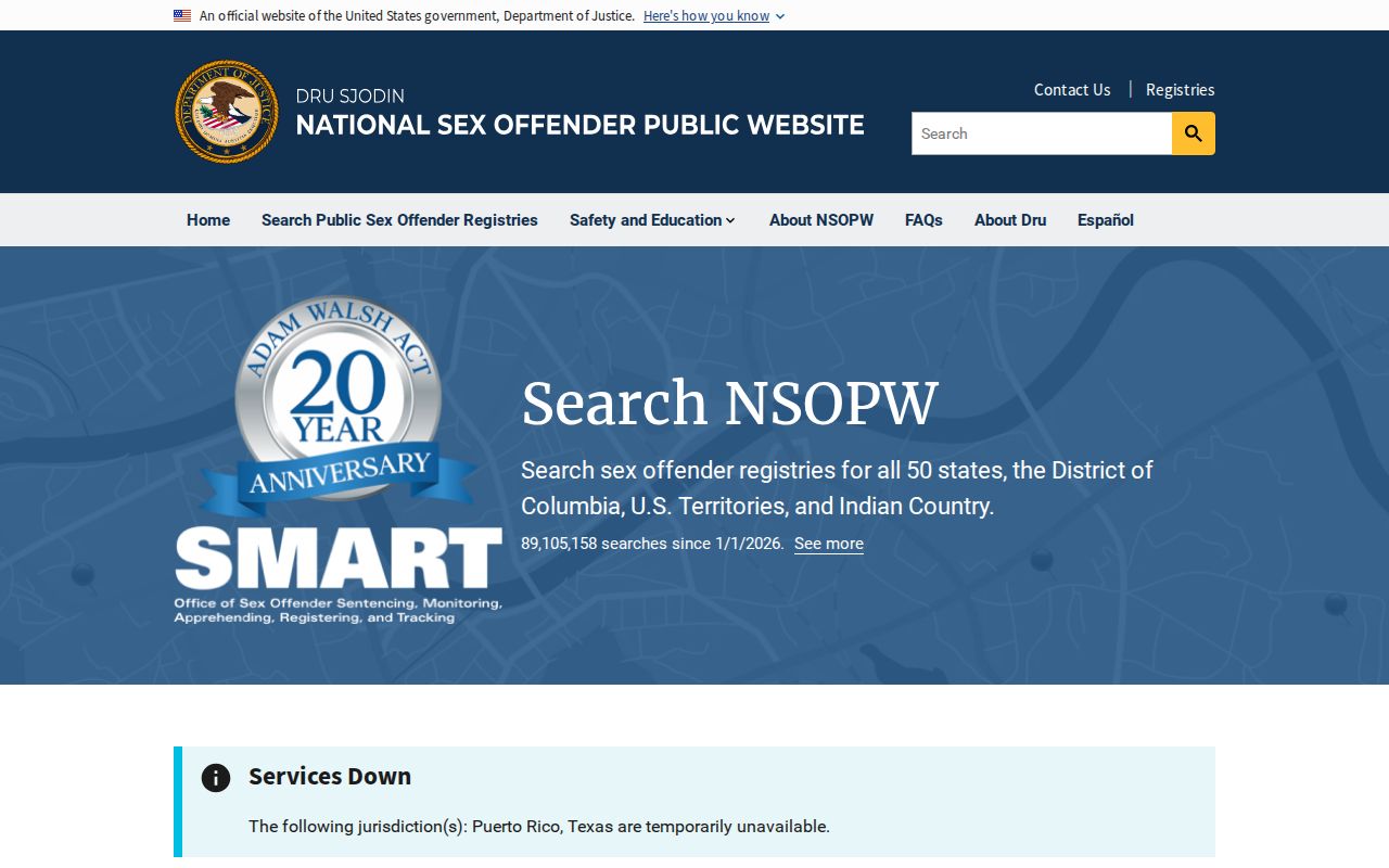United States Department of Justice NSOPW national offender search